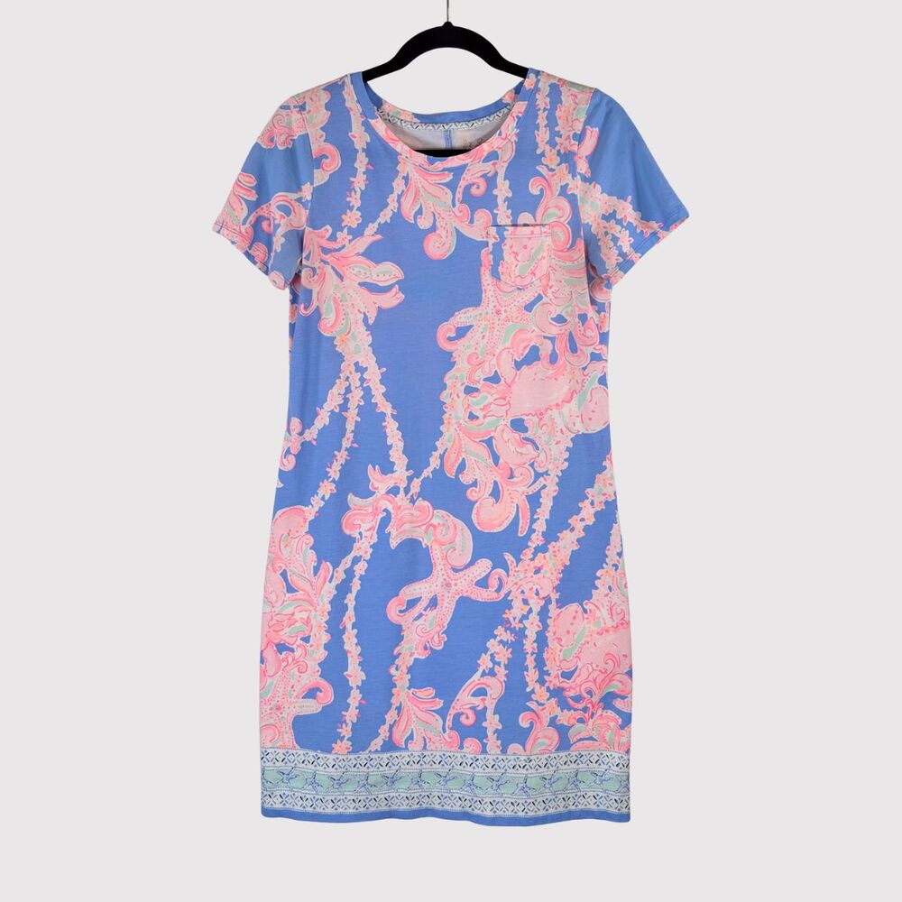 Lilly Pulitzer Womens Dress Blue Declan Floral Shift Short Sleeve A Line Small - Picture 1 of 10